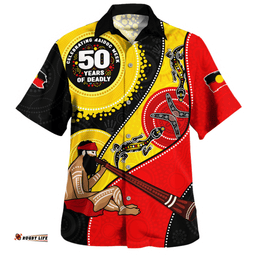 RugbyLife Shop Indigenous Australian Aboriginal Hawaiian Shirt NAIDOC Week 50 Years Of Deadly Dreamtime Story