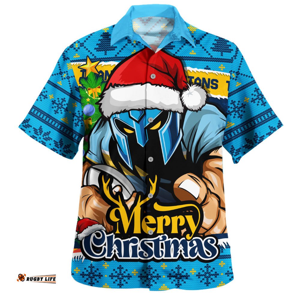 RugbyLife Shop Gold Coast Titans Hawaiian Shirt Merry Christmas Game Day Knit Style Team Edition