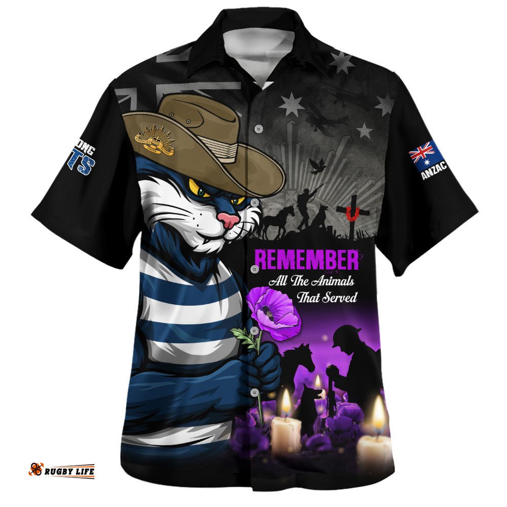 RugbyLife Shop Geelong Cats Hawaiian Shirt Anzac Day In Memory Of Animals That Served