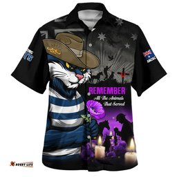RugbyLife Shop Geelong Cats Hawaiian Shirt Anzac Day In Memory Of Animals That Served