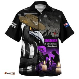 RugbyLife Shop Collingwood Hawaiian Shirt Anzac Day In Memory Of Animals That Served