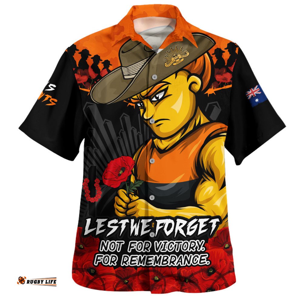 RugbyLife Shop GWS GIANTS Hawaiian Shirt ANZAC Day Not For Victory For Remembrance