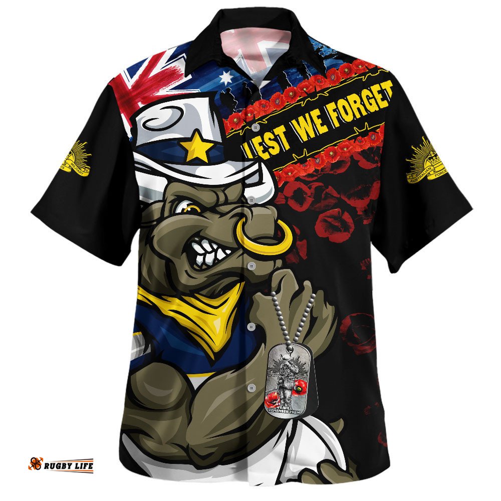 RugbyLife Shop North Queensland Cowboys Hawaiian Shirt Anzac Remembrance Of The Fallen