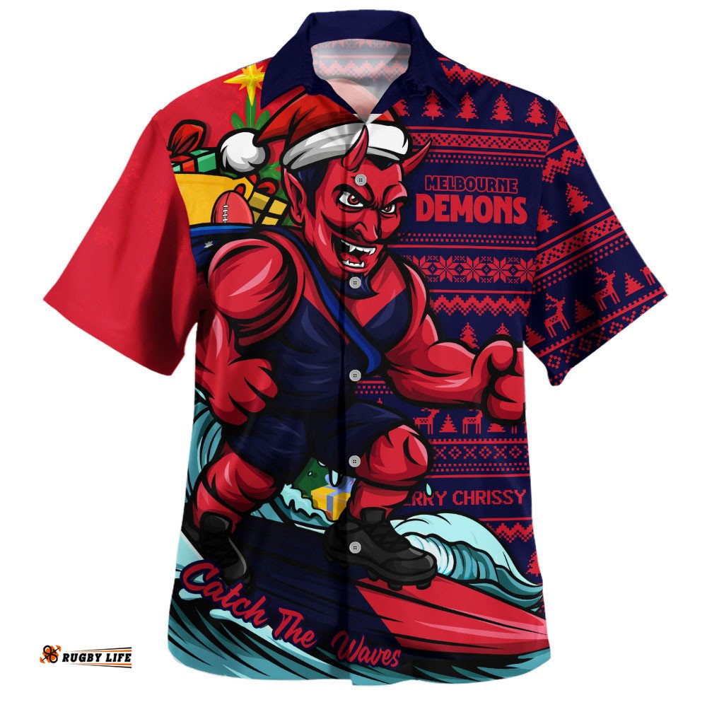 RugbyLife Shop Melbourne Hawaiian Shirt Christmas Holiday Santa Rides The Waves