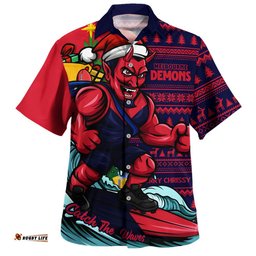 RugbyLife Shop Melbourne Hawaiian Shirt Christmas Holiday Santa Rides The Waves