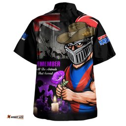 RugbyLife Shop Newcastle Knights Hawaiian Shirt Anzac Day Purple Poppy And Animals That Served