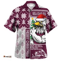 RugbyLife Shop Manly Warringah Sea Eagles Hawaiian Shirt Christmas Magic Knit Style Winter Glow