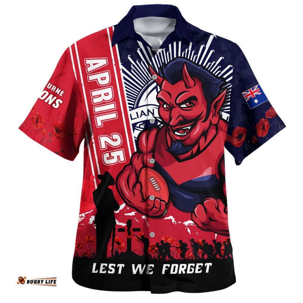 RugbyLife Shop Melbourne Hawaiian Shirt Anzac Day Lest We Forget Memorial
