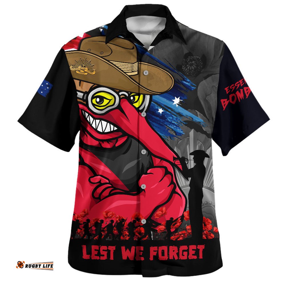 RugbyLife Shop Essendon Hawaiian Shirt ANZAC Inspired Football Fan Memorial Design
