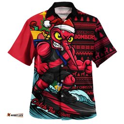 RugbyLife Shop Essendon Hawaiian Shirt Christmas Holiday Santa Rides The Waves