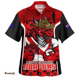 RugbyLife Shop St. George Illawarra Dragons Hawaiian Shirt Lest We Forget In Honor And Remembrance