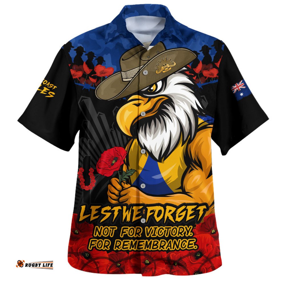 RugbyLife Shop West Coast Eagles Hawaiian Shirt ANZAC Day Not For Victory For Remembrance