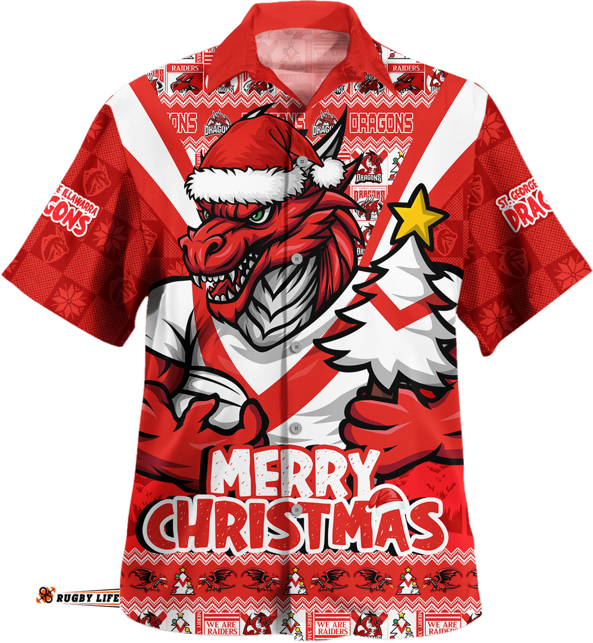 RugbyLife Shop St. George Illawarra Dragons Hawaiian Shirt Merry Christmas Festive Spirit Edition