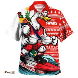 RugbyLife Shop Sydney Swans Hawaiian Shirt Christmas Holiday Santa Rides The Waves