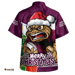 RugbyLife Shop Queensland Maroons Hawaiian Shirt Santa Scoring Touchdown On Christmas Game Day