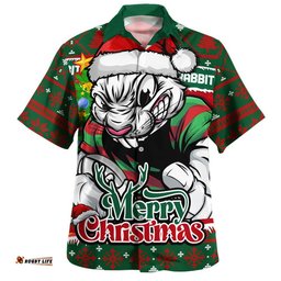 RugbyLife Shop South Sydney Rabbitohs Hawaiian Shirt Merry Christmas Game Day Knit Style Team Edition
