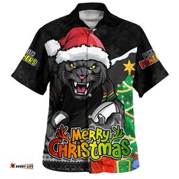RugbyLife Shop Penrith Panthers Hawaiian Shirt Santa Scoring Touchdown On Christmas Game Day