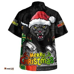 RugbyLife Shop Penrith Panthers Hawaiian Shirt Santa Scoring Touchdown On Christmas Game Day