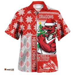 RugbyLife Shop St. George Illawarra Dragons Hawaiian Shirt Christmas Magic Knit Style Winter Glow