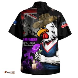 RugbyLife Shop Sydney Roosters Hawaiian Shirt Anzac Day Purple Poppy And Animals That Served