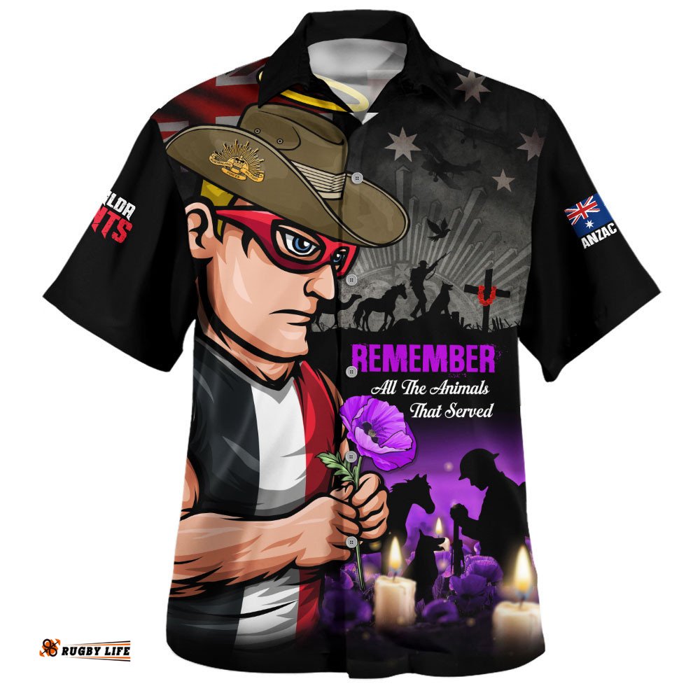 RugbyLife Shop St Kilda Hawaiian Shirt Anzac Day In Memory Of Animals That Served