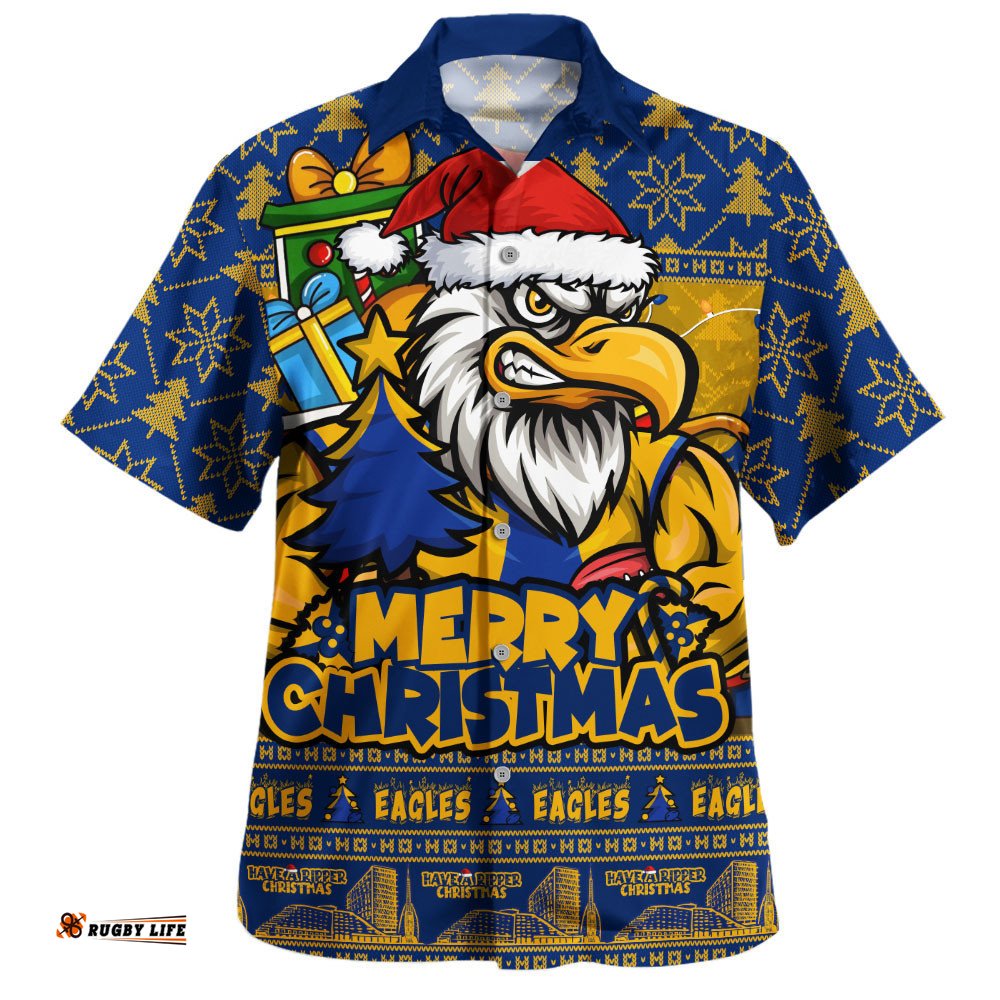 RugbyLife Shop West Coast Eagles Hawaiian Shirt Festive Holiday Merry Christmas Vibe