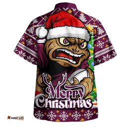 RugbyLife Shop Queensland Maroons Hawaiian Shirt Merry Christmas Game Day Knit Style Team Edition