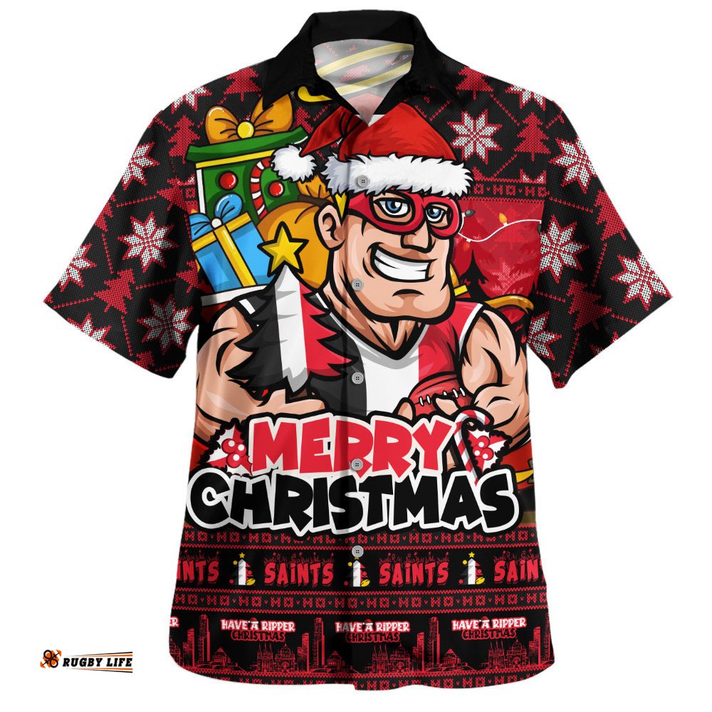 RugbyLife Shop St Kilda Hawaiian Shirt Festive Holiday Merry Christmas Vibe