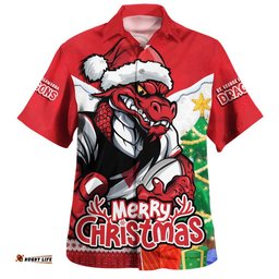 RugbyLife Shop St. George Illawarra Dragons Hawaiian Shirt Santa Scoring Touchdown On Christmas Game Day