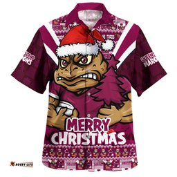RugbyLife Shop Queensland Maroons Hawaiian Shirt Merry Christmas Festive Spirit Edition