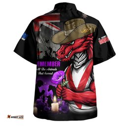 RugbyLife Shop St. George Illawarra Dragons Hawaiian Shirt Anzac Day Purple Poppy And Animals That Served