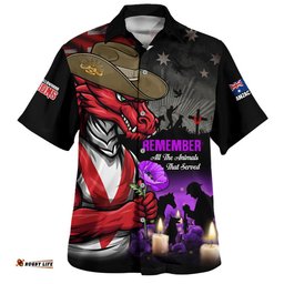 RugbyLife Shop St. George Illawarra Dragons Hawaiian Shirt Anzac Day Purple Poppy And Animals That Served