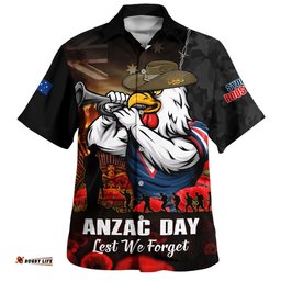 RugbyLife Shop Sydney Roosters Hawaiian Shirt Anzac Day Rising Dawn Ceremony Lest We Forget Courage