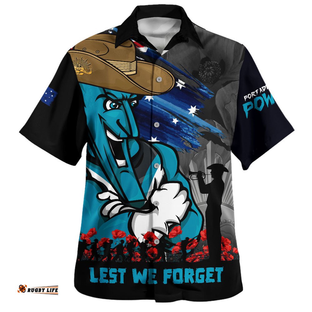 RugbyLife Shop Port Adelaide Hawaiian Shirt ANZAC Inspired Football Fan Memorial Design
