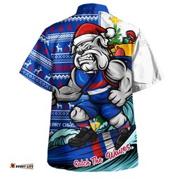 RugbyLife Shop Western Bulldogs Hawaiian Shirt Christmas Holiday Santa Rides The Waves