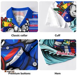 RugbyLife Shop Western Bulldogs Hawaiian Shirt Christmas Holiday Santa Rides The Waves
