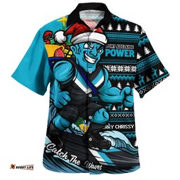 RugbyLife Shop Port Adelaide Hawaiian Shirt Christmas Holiday Santa Rides The Waves