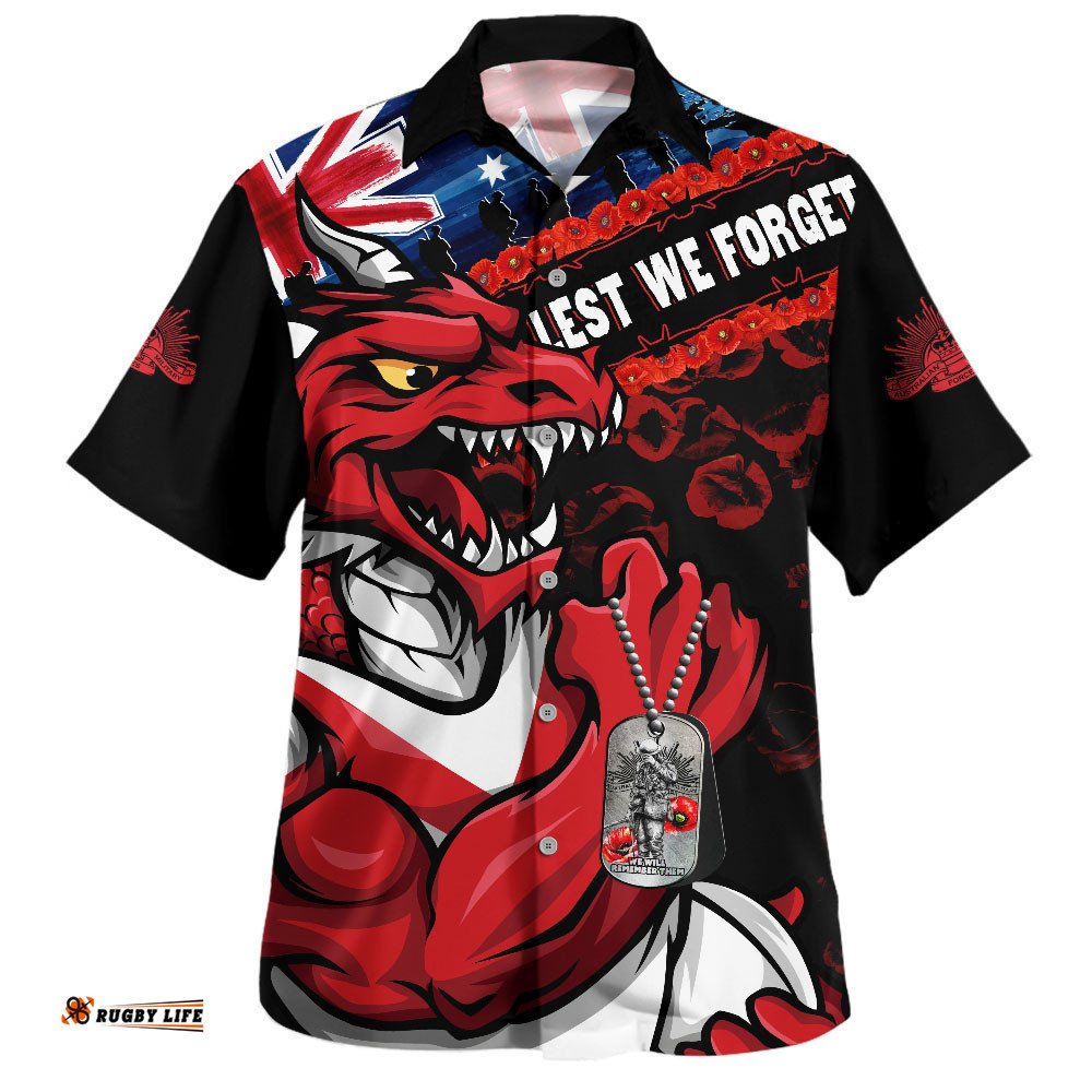 RugbyLife Shop St. George Illawarra Dragons Hawaiian Shirt Anzac Remembrance Of The Fallen