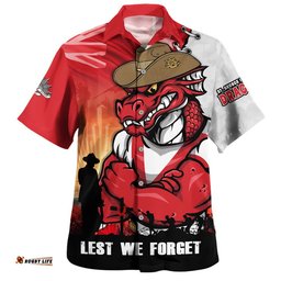RugbyLife Shop St. George Illawarra Dragons Hawaiian Shirt Anzac Day Lest We Forget Silent Dawn