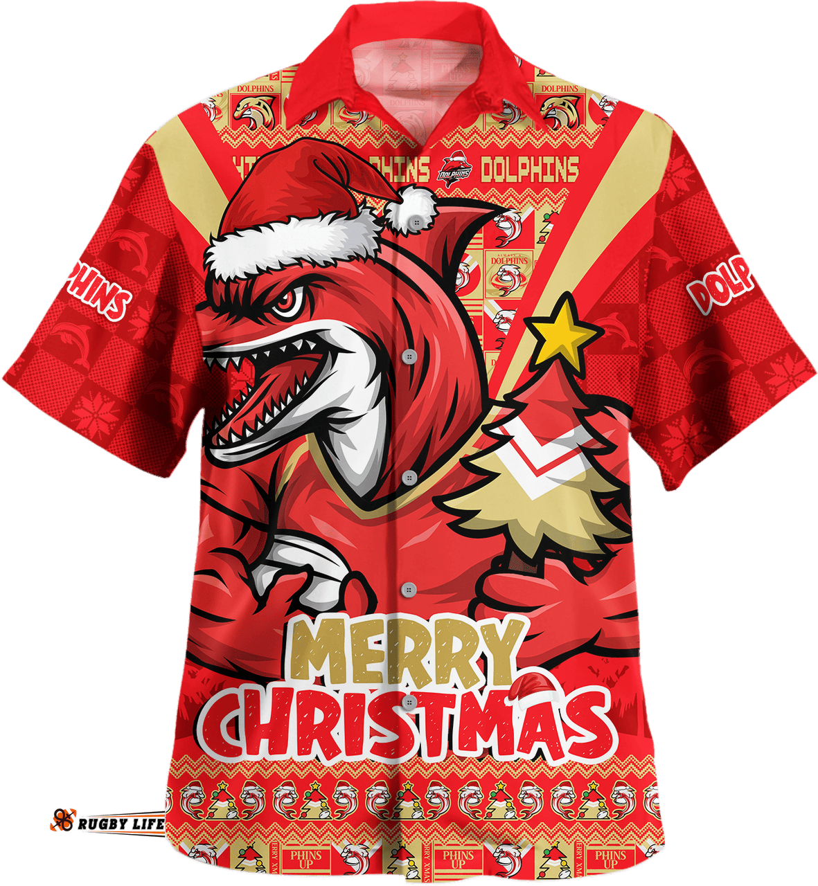 RugbyLife Shop Redcliffe Dolphins Hawaiian Shirt Merry Christmas Festive Spirit Edition