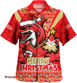 RugbyLife Shop Redcliffe Dolphins Hawaiian Shirt Merry Christmas Festive Spirit Edition