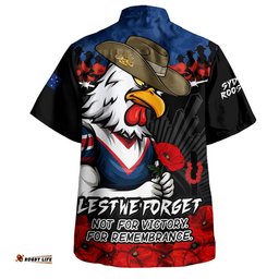 RugbyLife Shop Sydney Roosters Hawaiian Shirt ANZAC Day Red Poppy And Brave Hearts Remembrance
