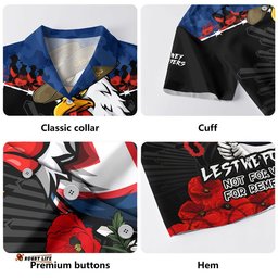 RugbyLife Shop Sydney Roosters Hawaiian Shirt ANZAC Day Red Poppy And Brave Hearts Remembrance