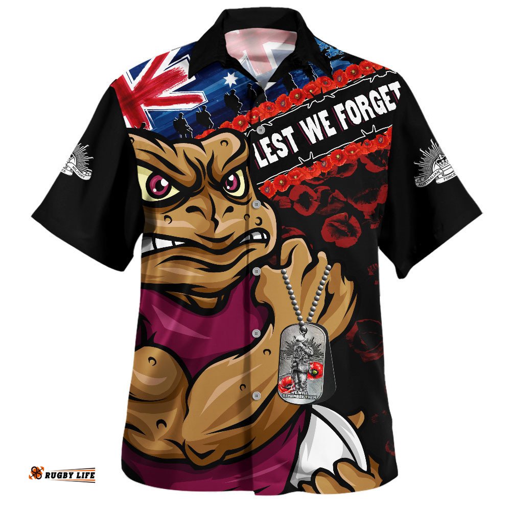 RugbyLife Shop Queensland Maroons Hawaiian Shirt Anzac Remembrance Of The Fallen