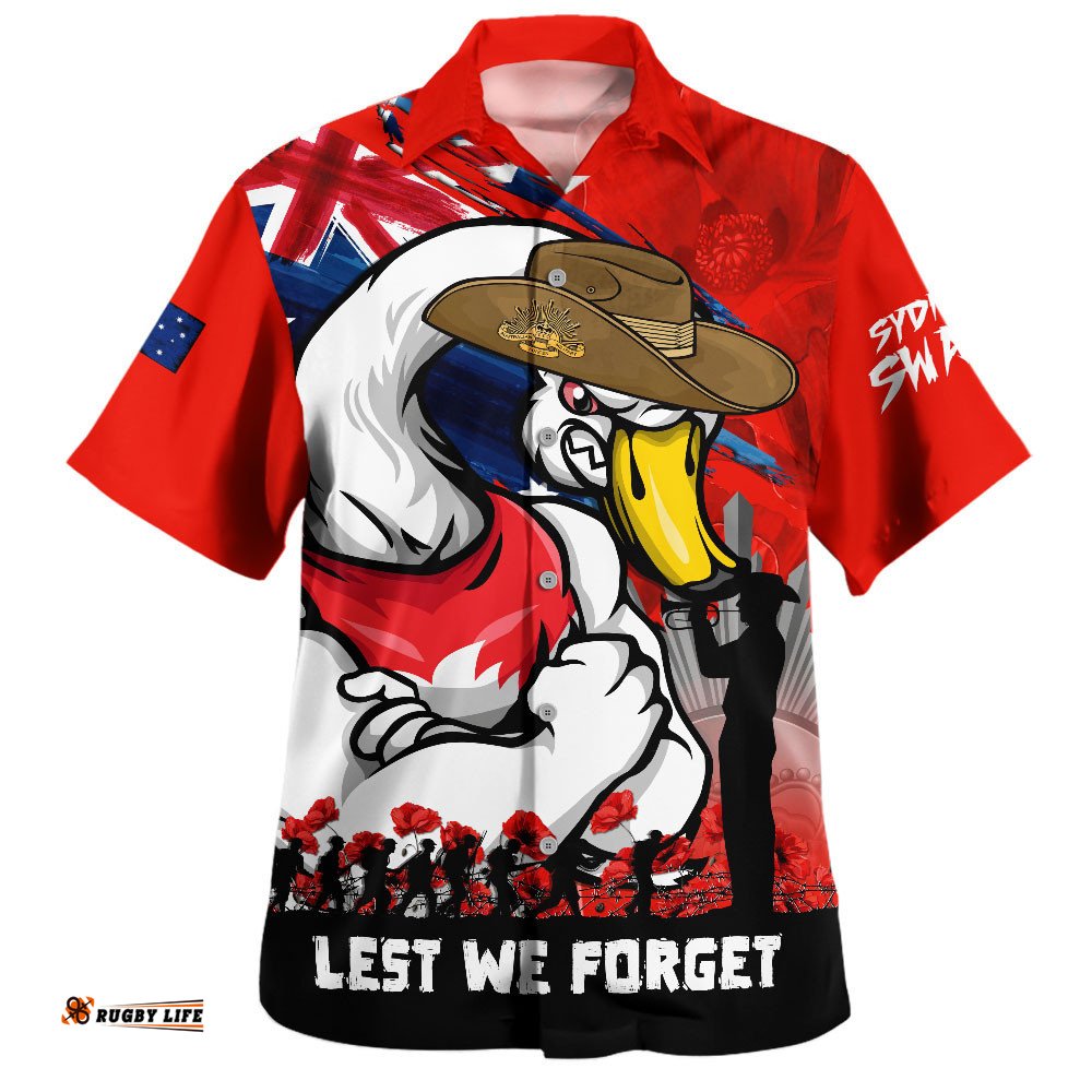 RugbyLife Shop Sydney Swans Hawaiian Shirt ANZAC Inspired Football Fan Memorial Design