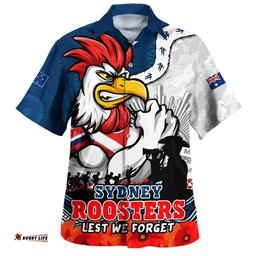 RugbyLife Shop Sydney Roosters Hawaiian Shirt Anzac Day Remembrance Of Courage Loyalty Valor