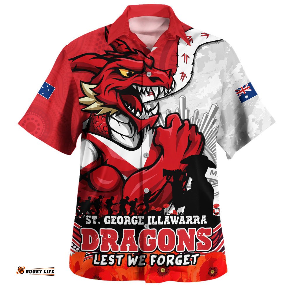 RugbyLife Shop St. George Illawarra Dragons Hawaiian Shirt Anzac Day Remembrance Of Courage Loyalty Valor