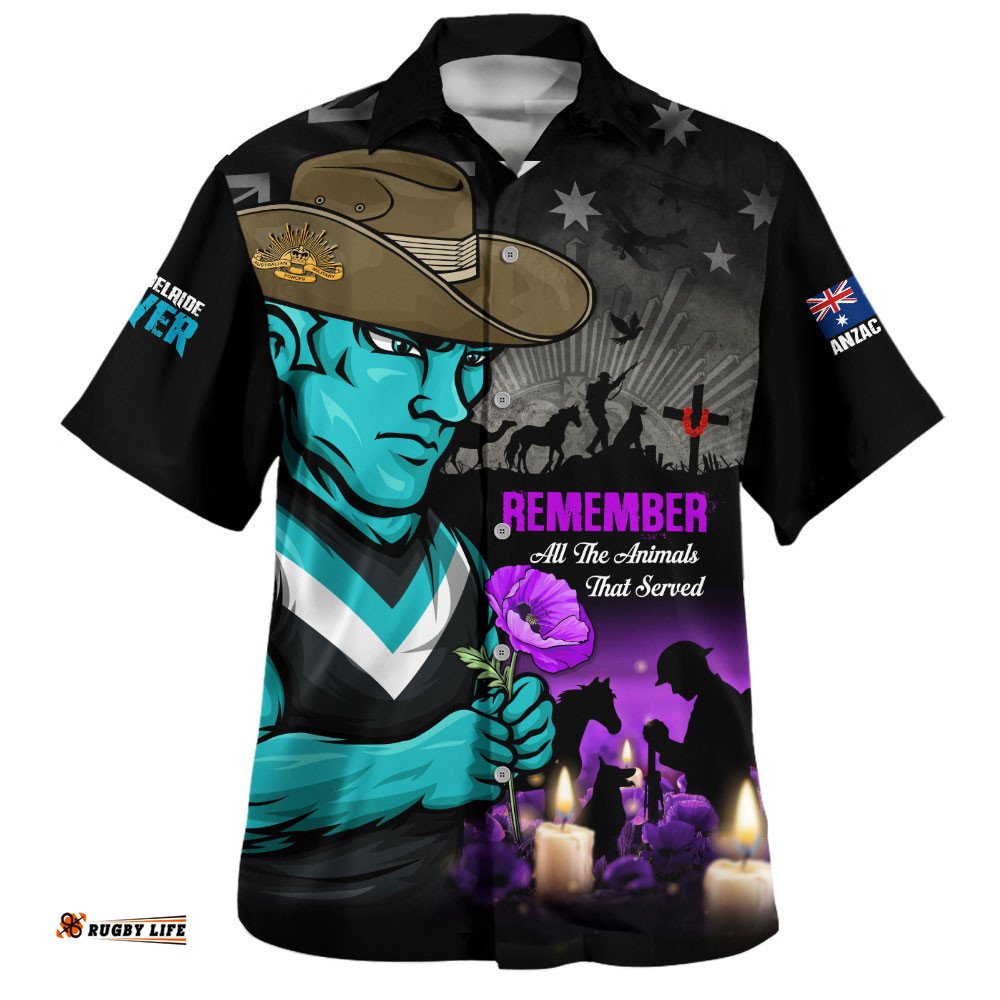 RugbyLife Shop Port Adelaide Hawaiian Shirt Anzac Day In Memory Of Animals That Served