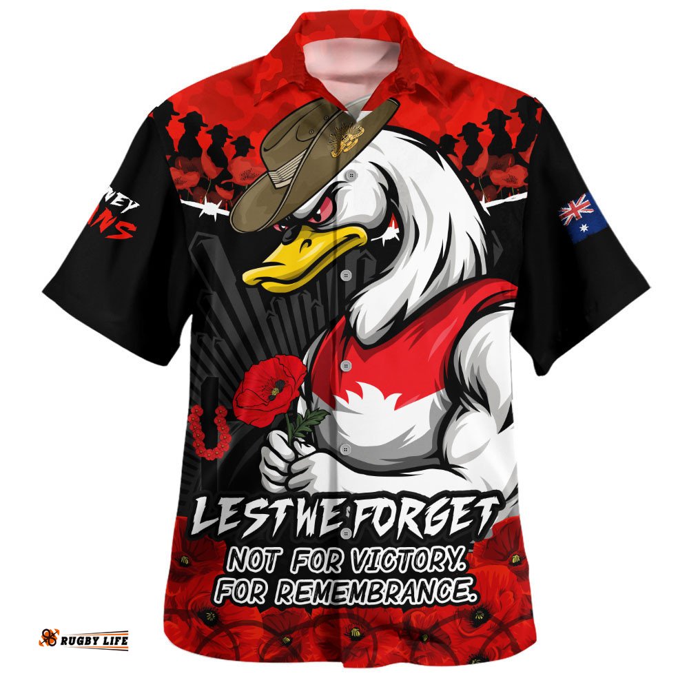 RugbyLife Shop Sydney Swans Hawaiian Shirt ANZAC Day Not For Victory For Remembrance