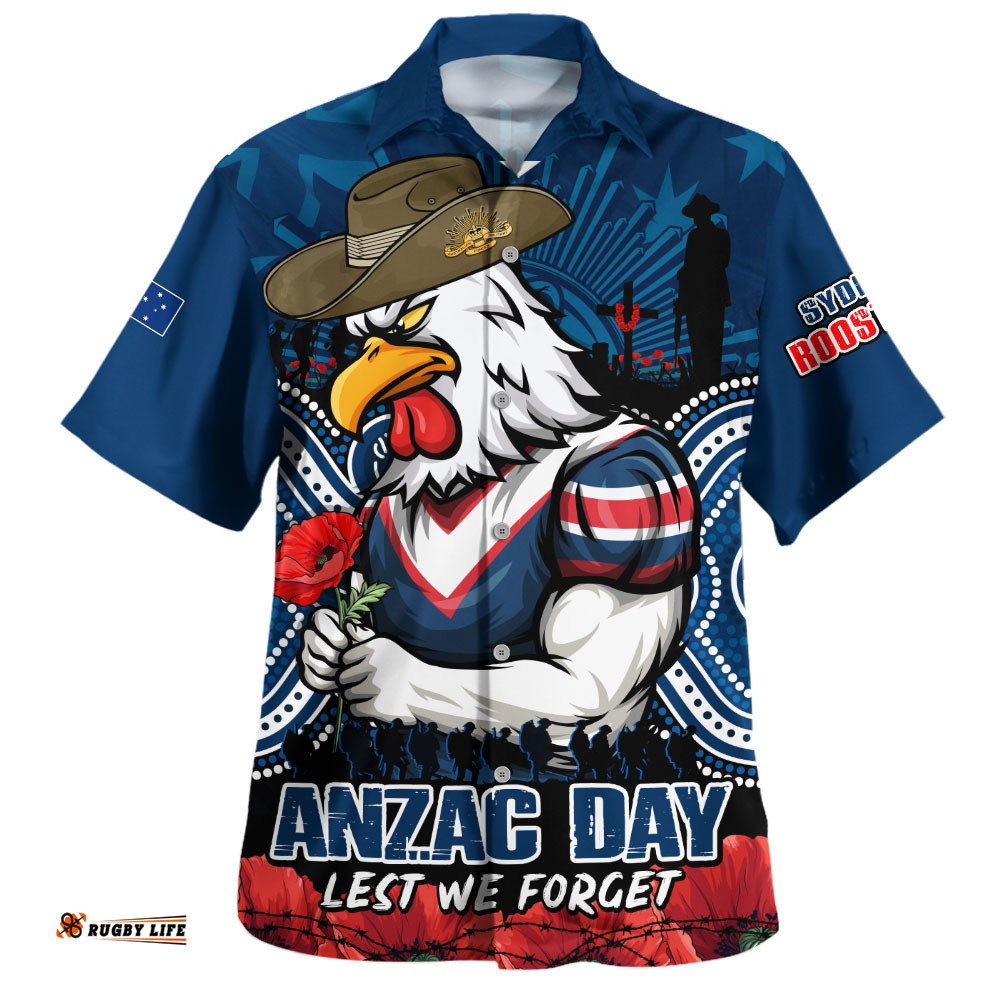 RugbyLife Shop Sydney Roosters Hawaiian Shirt Anzac Day Pride Of Service Eternal Memory